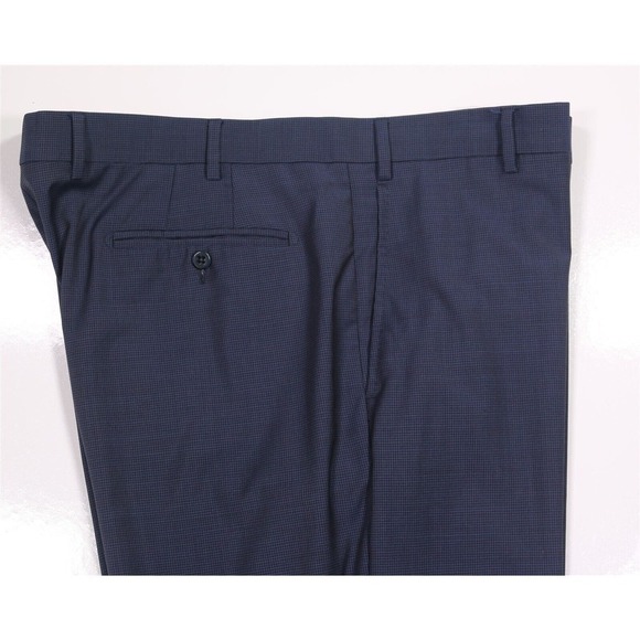 Zanella Todd Blue Checkered Flat Front Wool Dress Pants Trousers 40x27 - Picture 2 of 7